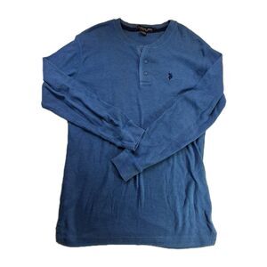 US Polo Assn Thermal Shirt Men M Blue Waffle Knit Long Sleeve Casual Layering